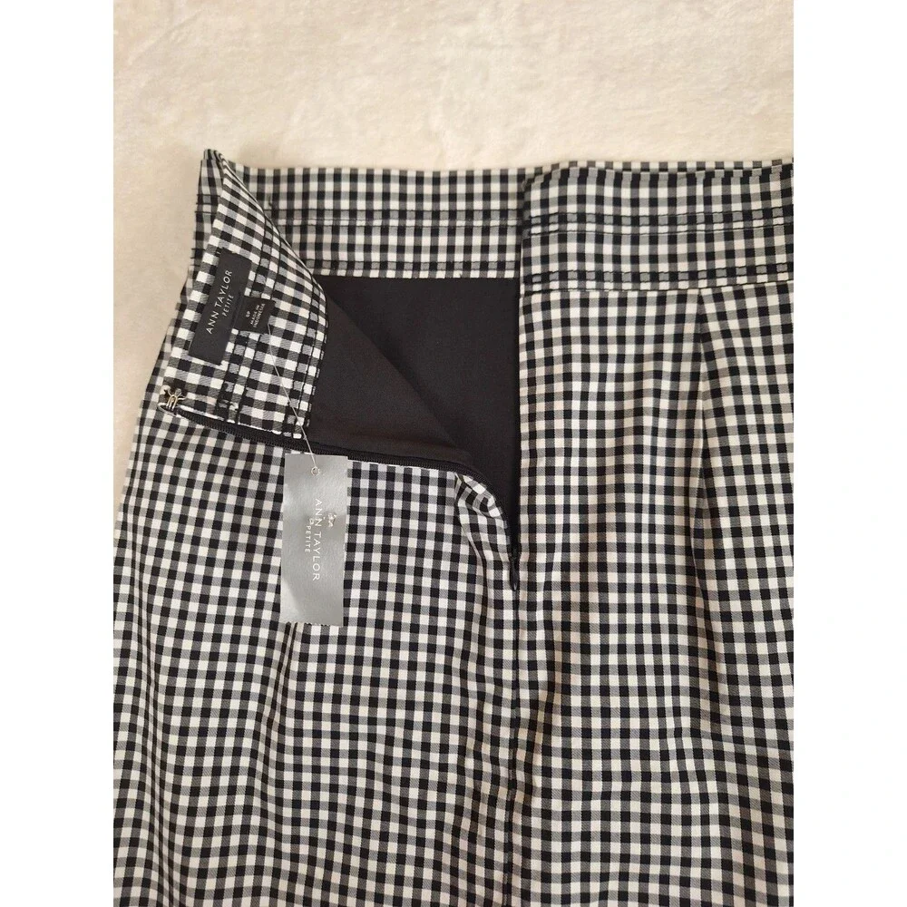 Ann Taylor Black & White Gingham Skirt Womens 8P Pencil Cotton Lined Zip Knee